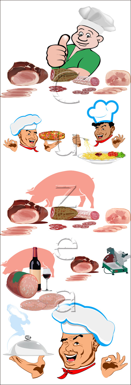 Cook and meat produced - vector stock