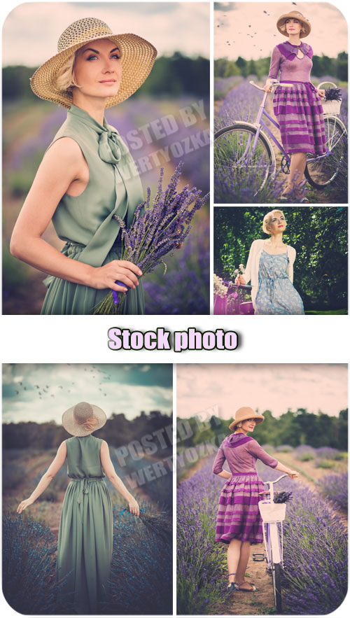      / Retro girl in a field of flowers - Raster clipart