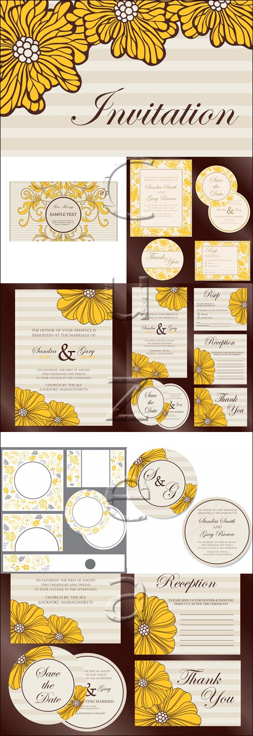 Floral yellow wedding invitation, 8 - vector stock