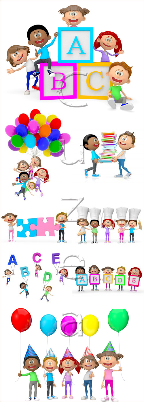 3D group of party children - stock photo