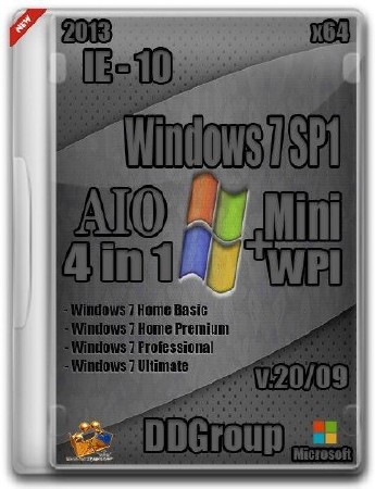 Windows 7 SP1 AIO x64 4in1 DVD + Mini WPI by DDGroup Edition v.20.09 (2013/RUS)