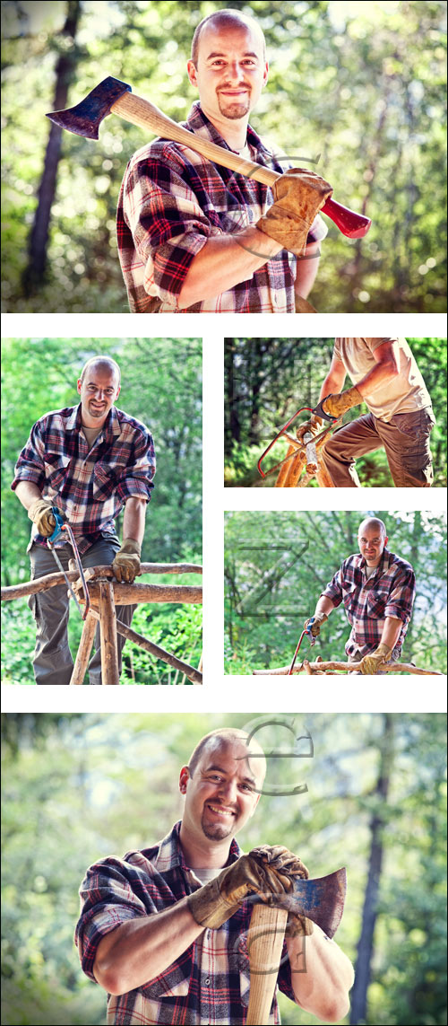 Woodcutter in the forest - stock photo