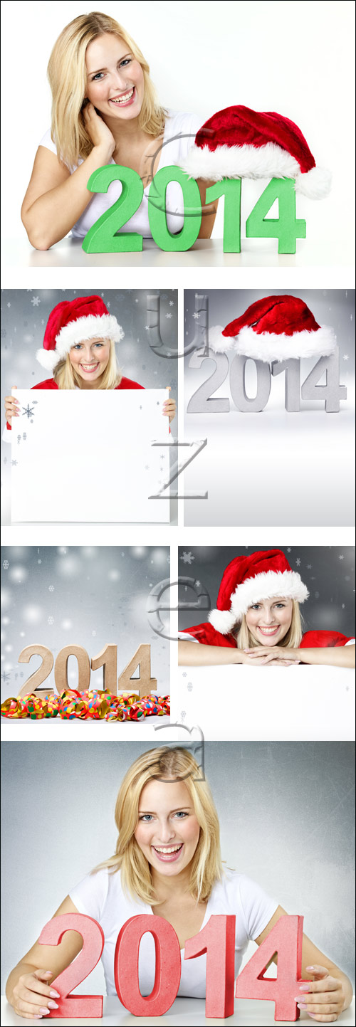 Christmas girl with inscription 2014 - stock photo