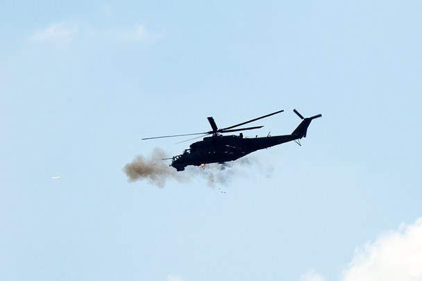 Shooting a gun Mi-24P