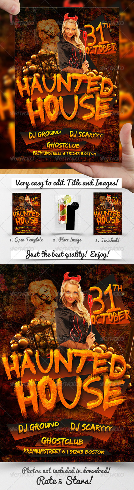 PSD - Haunted House Halloween Flyer Template