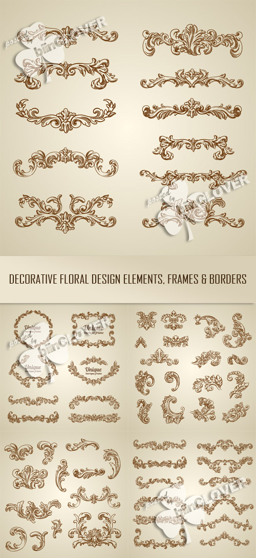 Decorative floral design elements, frames and borders 0504