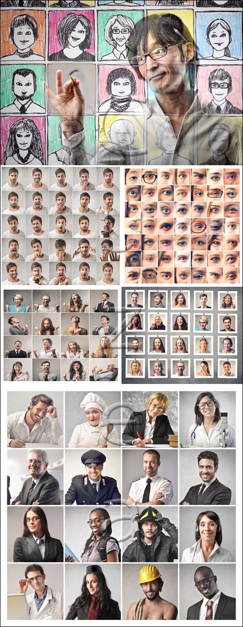 Faces and people professions - stock photo