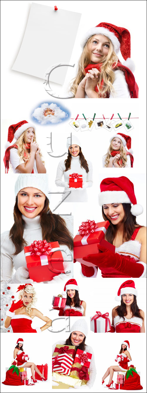 Christmas girls on white background - stock photo