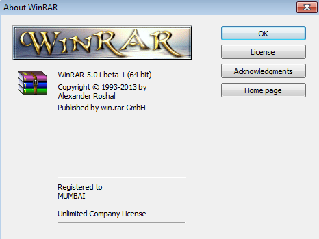WinRAR v5.01 Beta 1 Incl Key file - [MUMBAI]-< NEW >