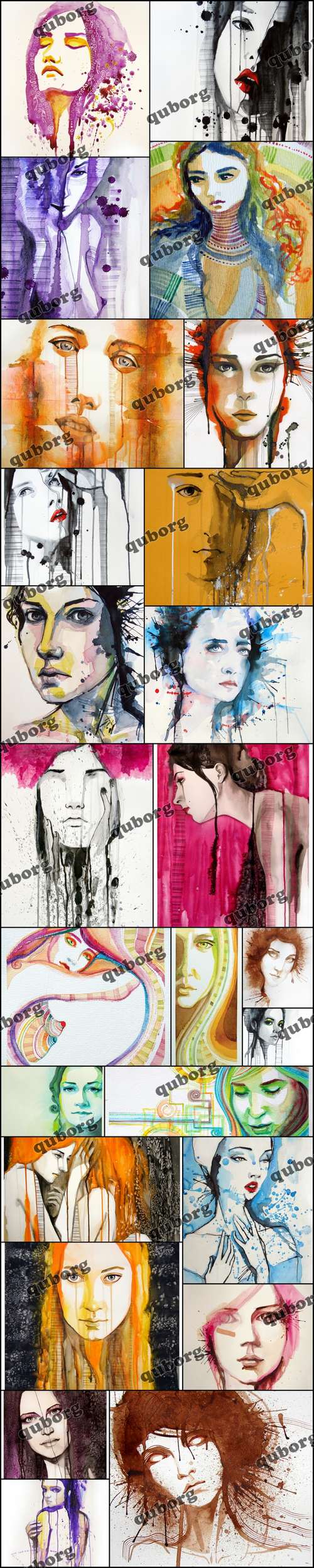 Stock Photos - Watercolor Portraits of Girls