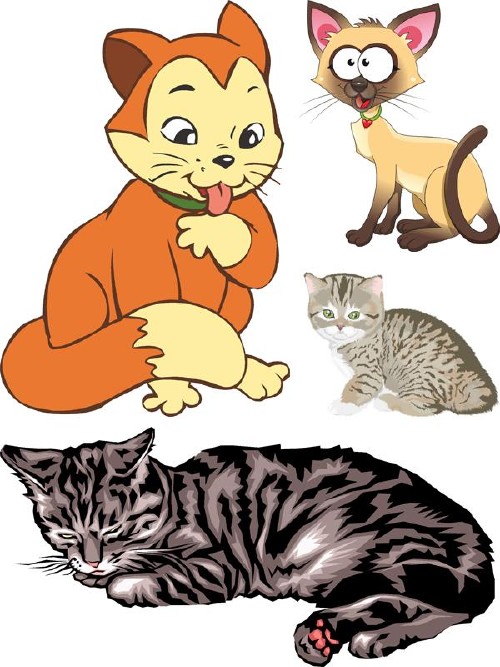 Кошки, коты и котята в векторе