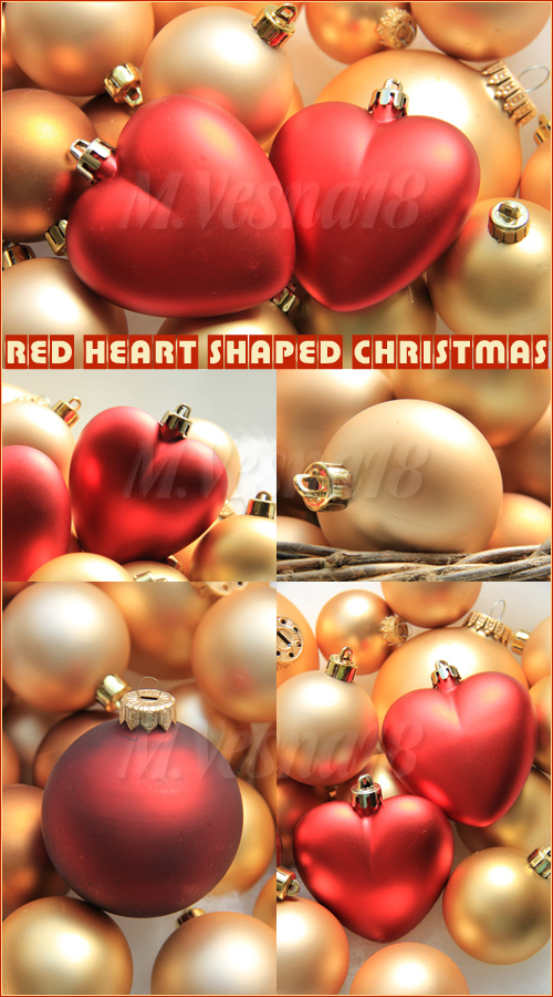      ,   / Red Christmas decorations in the shape of a heart, raster clipart