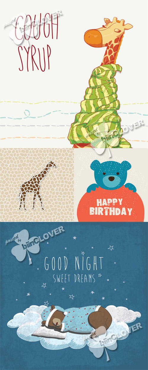 Cute cards with cartoon animals 0555