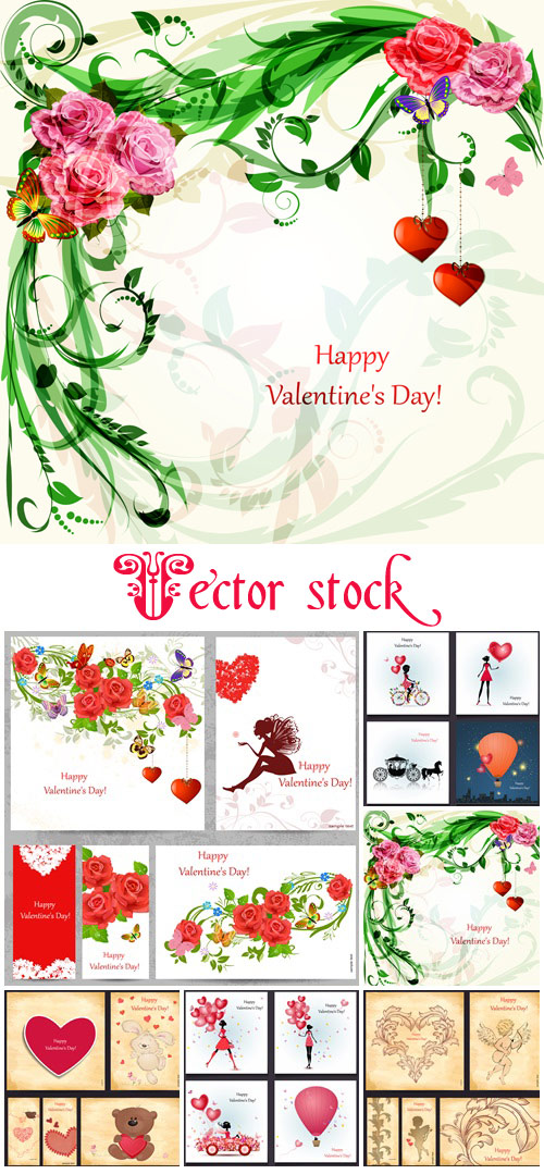 Set of romantic greeting cards Happy Valentine's Day - vector stock