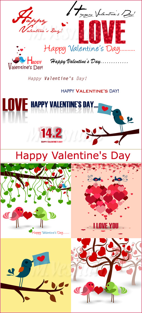 ,   .     ,   / Birds, spring and love. Backgrounds for St.Valentine's Day, vector clipart  