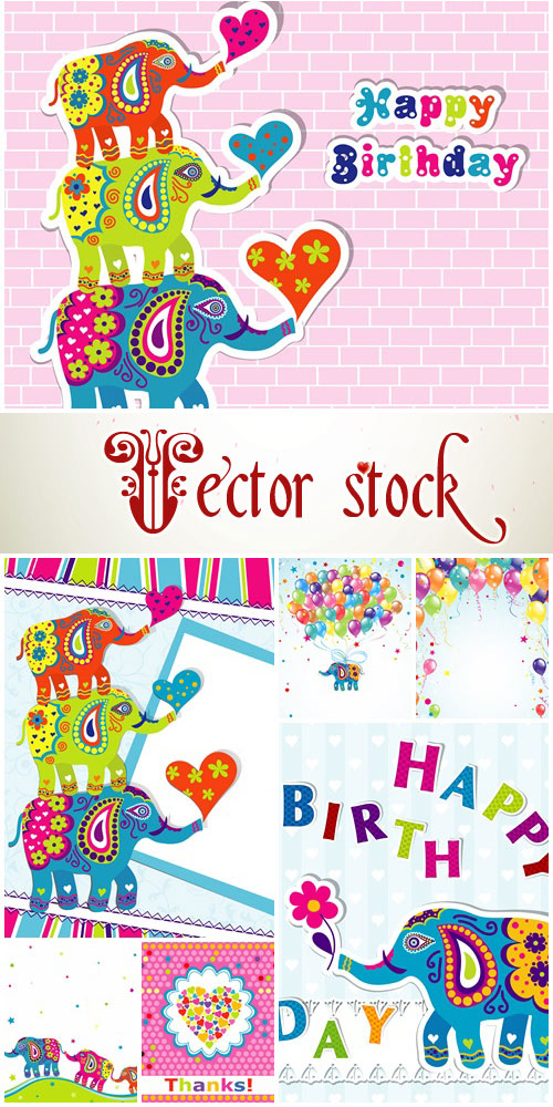 Vector backgrounds for happy birthday with elepfant - vector stock