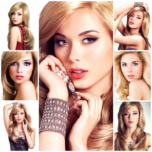Portrait of a beautiful blondie woman with fashion make up - stock photo
