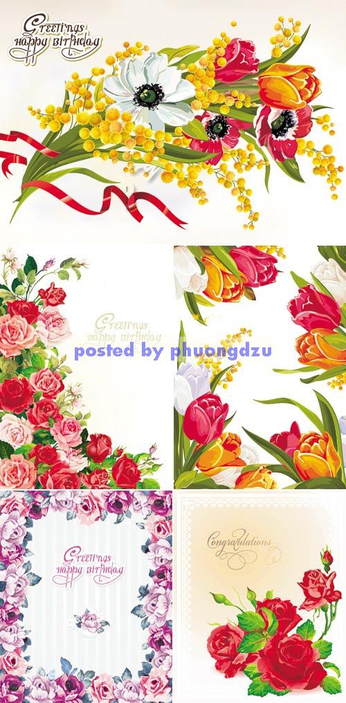 Greeting Cards with Flowers Vector 02