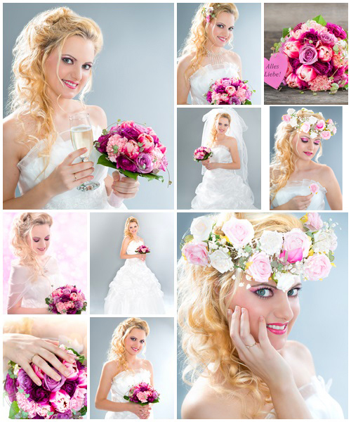 Beautiful bride with beautiful flowers - stock photo