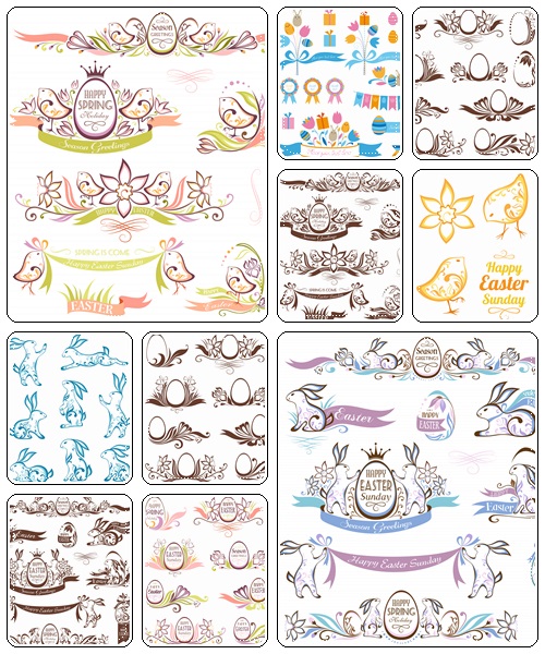 Set of spring and easter decorative emblems  - vector stock
