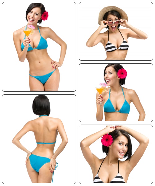 Female wearing bikini and flower in hair - stock photo