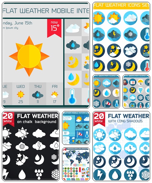 Flat weather icon set - vector stock