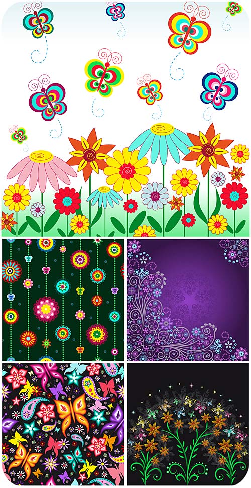 , ,   / Flowers, butterflies, vector backgrounds