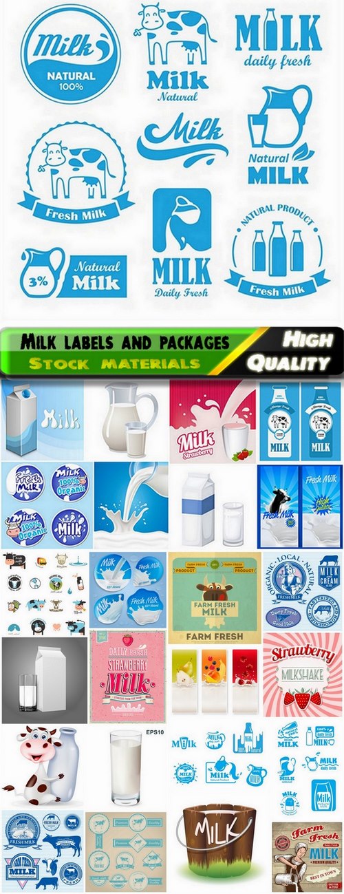 Packages labels logos of milk - 25 Eps