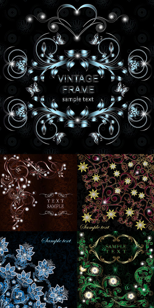 Splendour vector backgrounds with delicate elements and diamonds