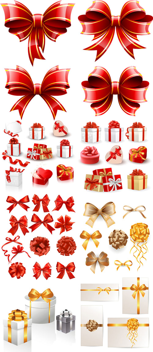 Gift boxes, ribbons and bows vector material