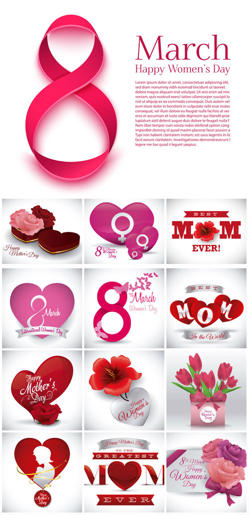 Women's Day on March 8, flowers, vector backgrounds