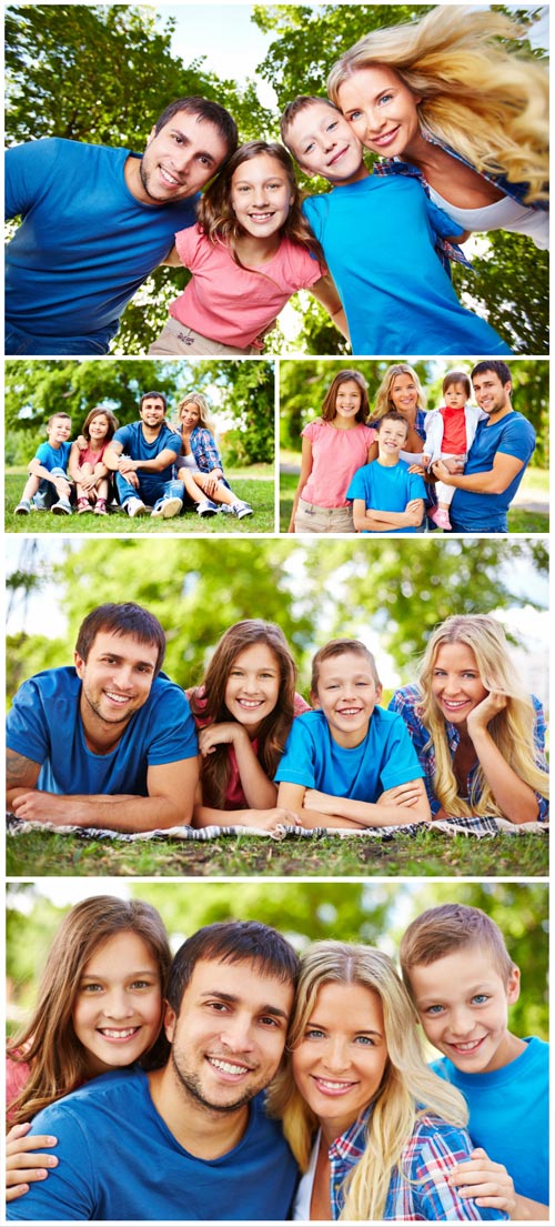 Happy family in nature, parents and children - stock photos