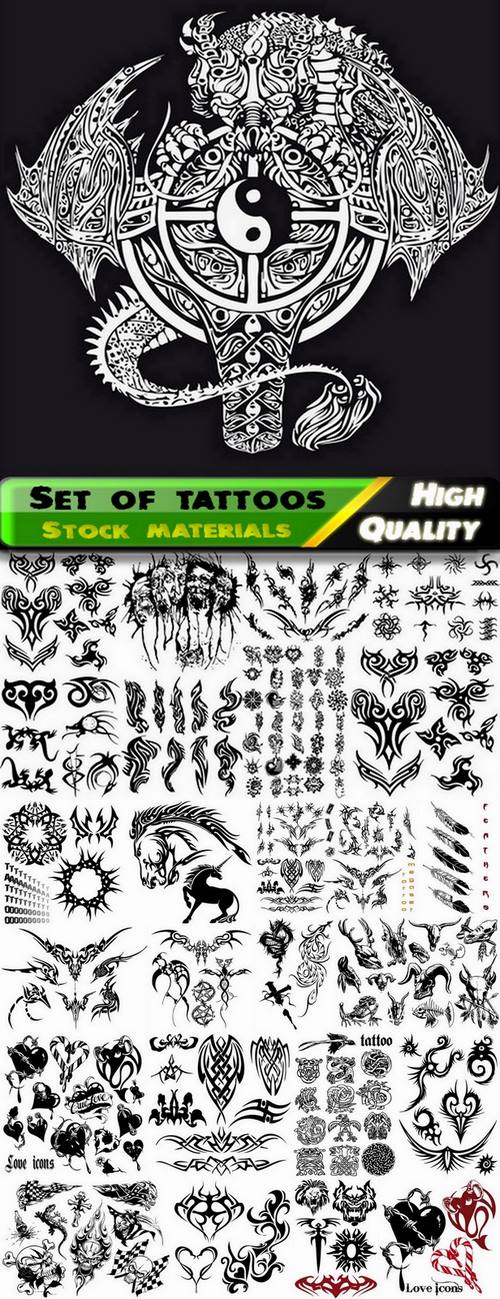 Set of different tattoos in vector from stock 3 - 25 Eps