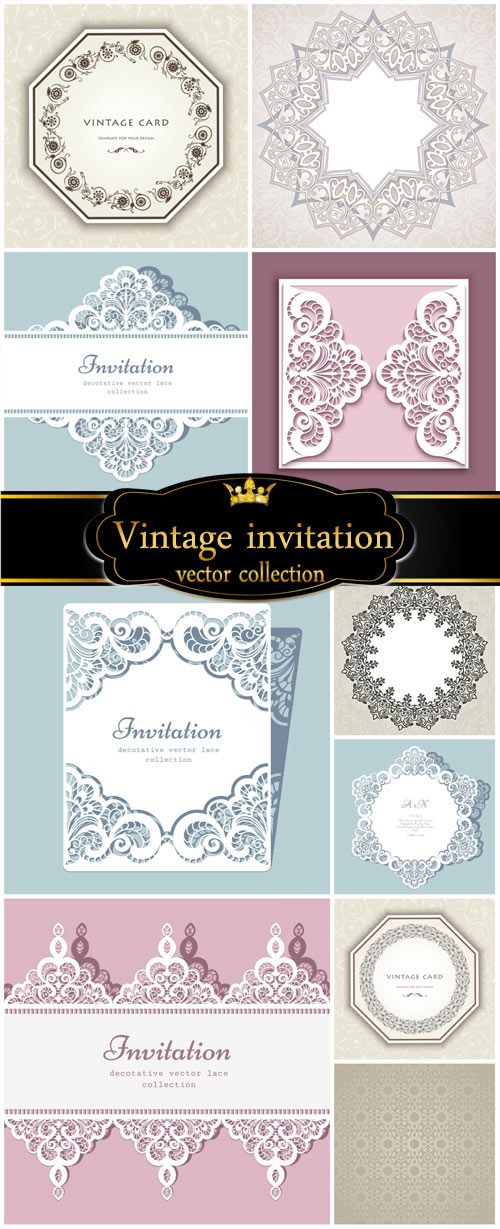 Vector invitation, vintage background with patterns 2