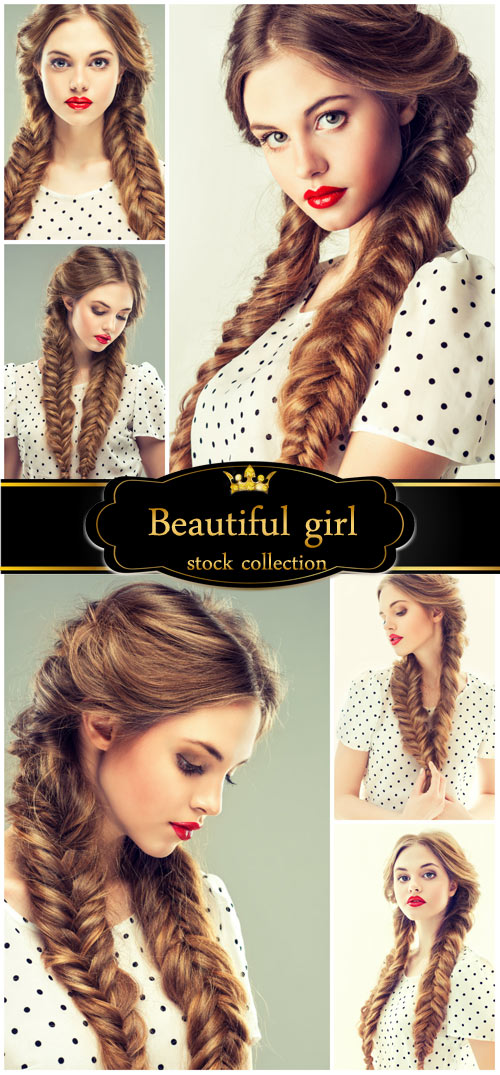 Girl with long pigtails - stock photos