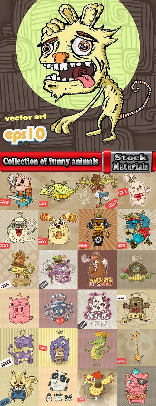 Collection of funny animals picture vector illustration caricature 25 Eps