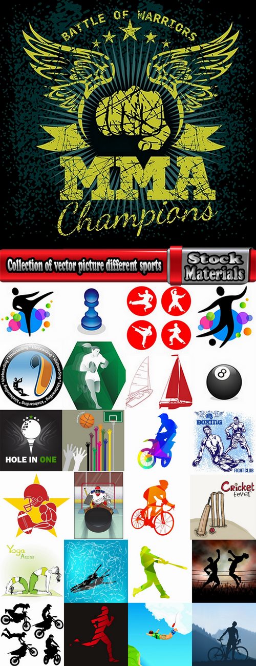 Collection of vector picture different sports mixed martial arts MMA 25 Eps