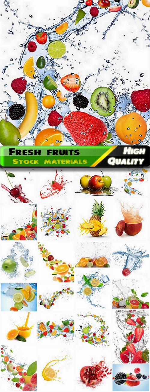 Fresh fruits with splashes of water and juice - 25 HQ Jpg
