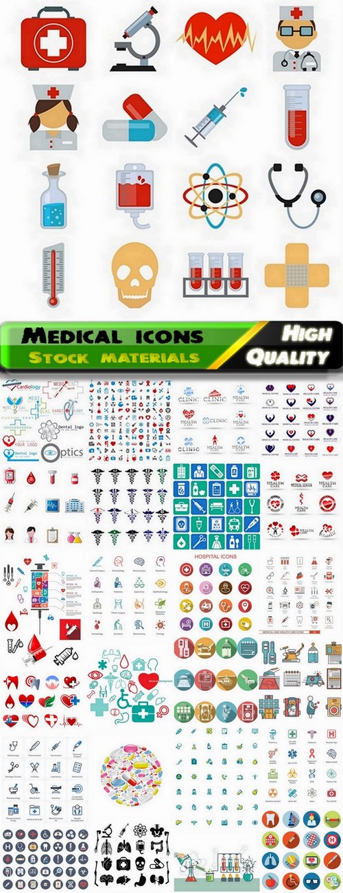 Medical icons emblems and backgrounds - 25 Eps