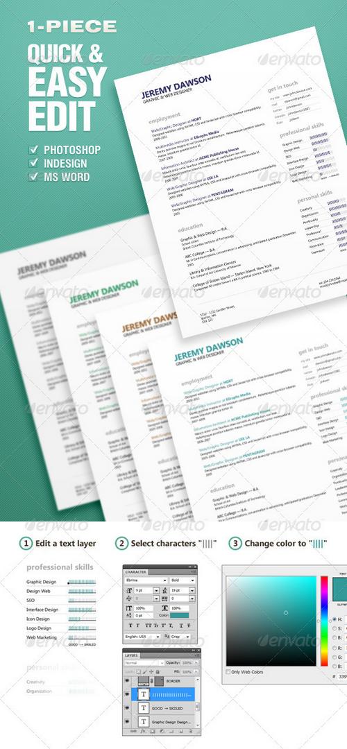 GraphicRiver - Quick Resume Designed in Clean Style