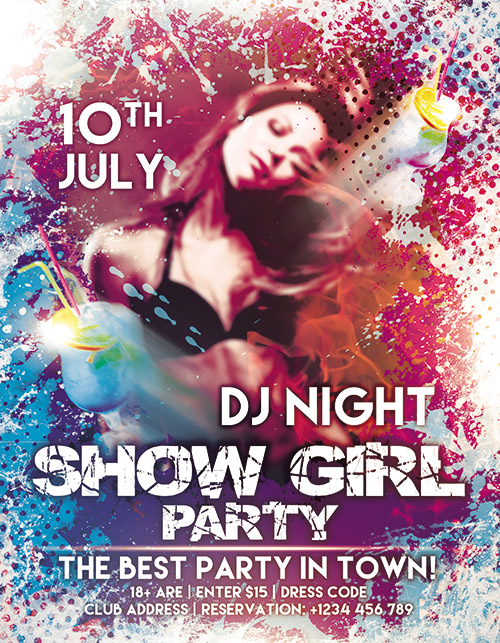 Show Girl Party Flyer PSD Template + FB Cover