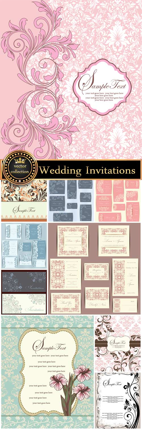 Wedding Invitations in vintage style, vector backgrounds