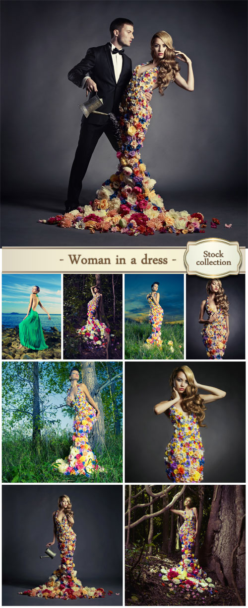 Woman in a dress made of flowers - stock photos