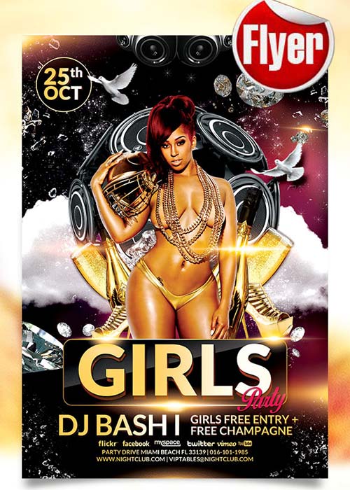 Girls Party Flyer Template + Facebook Cover